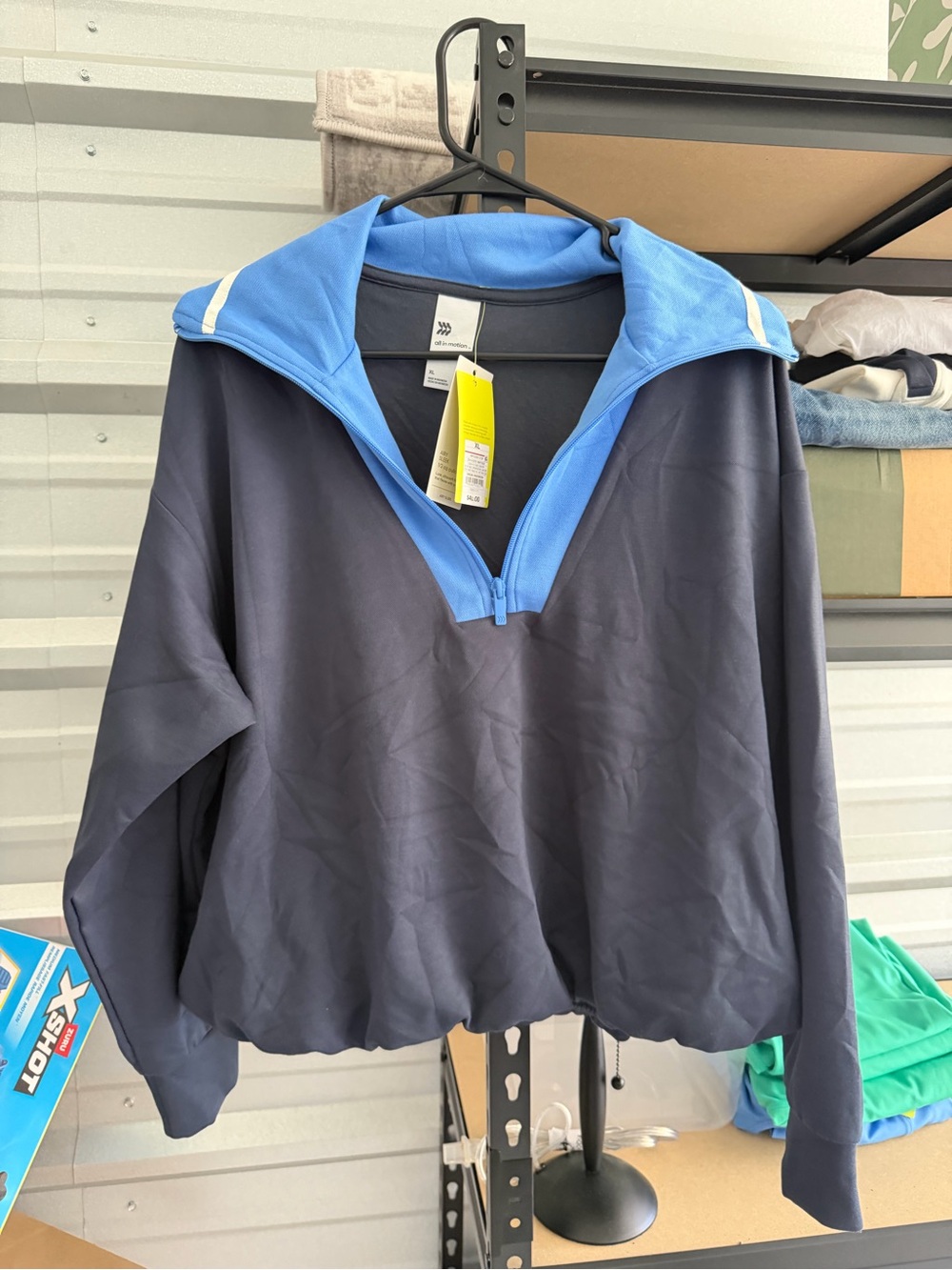 all in motion Navy Half-Zip Pullover with Light Blue Collar - Picture 1 of 3